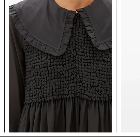 GANNI Ruffled-Collar Smocked Chiffon Dress Size 32 Or Size 0 - Picture 16 of 16